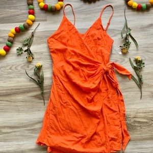 Free People Rare Linen Orange Wrap Dress